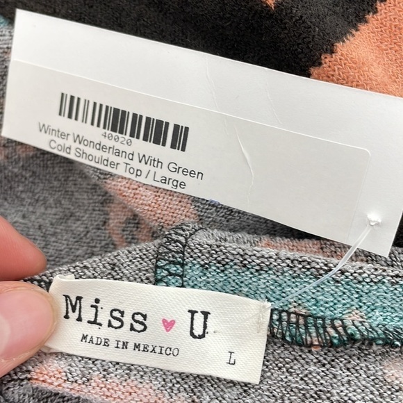 Miss U Sweater Christmas Womens Large Black Green NWT Winter Cold Shoulder - Picture 12 of 14